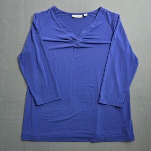 Susan Graver M Liquid Knit Split V-Neck 3/4 Sleeve Royal Blue Blouse